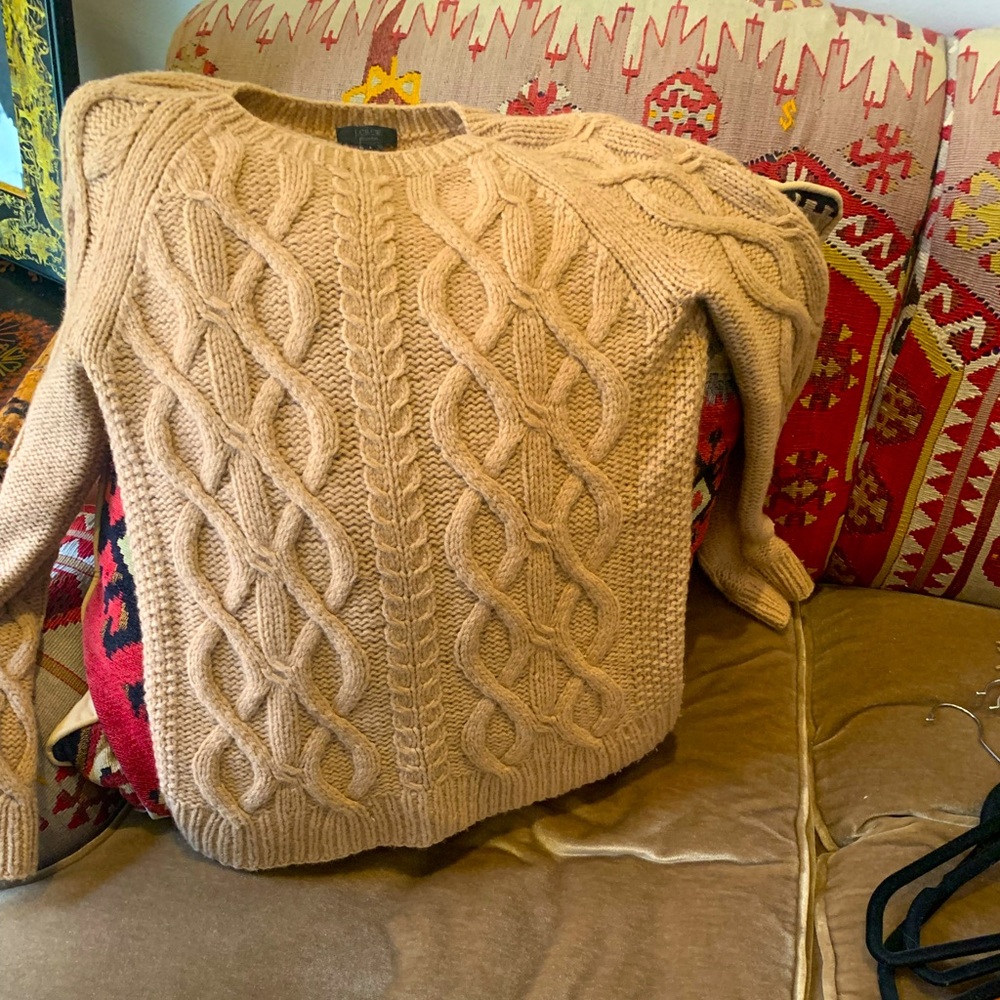 JCrew collection Fisherman knit sweater camel